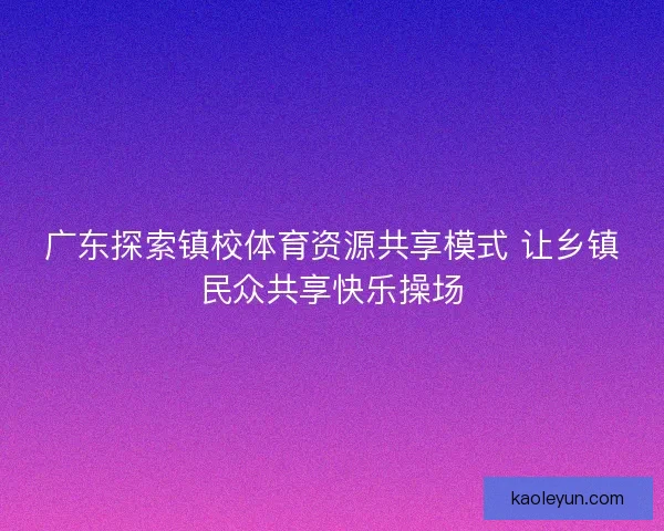 广东探索镇校体育资源共享模式 让乡镇民众共享快乐操场